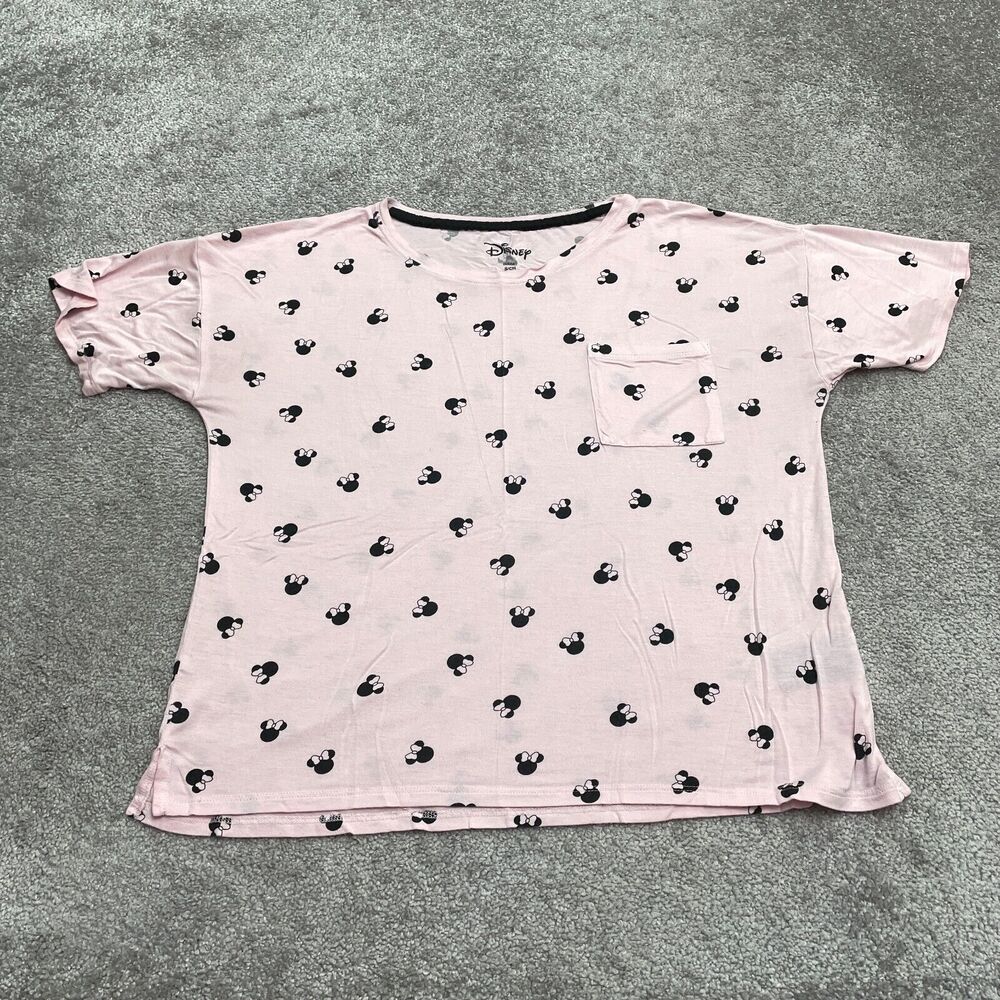 Disney Minnie Mouse Pajama Top Graphic T-Shirt Womens Small Pink Pocket Soft Tee